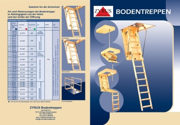 Bodentreppe Classic Höhe bis 265cm, Größe 110x70cm, 3 teilige Holzleiter, Deckel aus Tischlerplatte