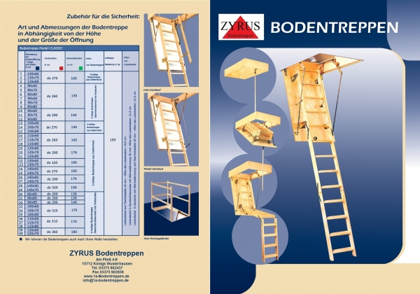 Bodentreppe Classic Höhe bis 270cm, Größe 100x60cm, 4 teilige Holzleiter,Deckel aus Tischlerplatte