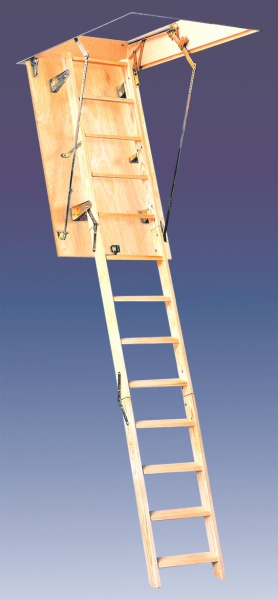 Bodentreppe Classic Höhe bis 270cm, Größe 120x70cm LxB, 3 teilige Holzleiter, Lukendeckel wärmeisoliert weiss auf beiden Seiten U=0,96