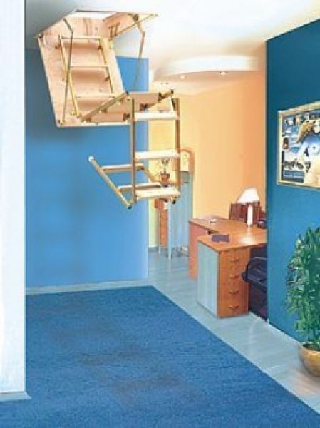 Bodentreppe Classic Höhe bis 310cm, Größe 110x60cm, 4 teilige Metallleiter,  Deckel aus Tischlerplatte