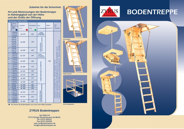 Bodentreppe Classic Höhe bis 260cm, Größe 80x80cm LxB, 4 teilige Metallleiter, Lukendeckel wärmeisoliert weiss auf beiden Seiten U=0,96